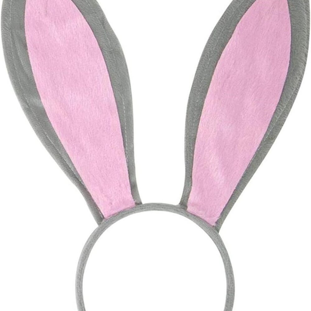 Funcredible Bunny Ears Headband - Plush Easter Rabbit Ears (Gray + Pink)